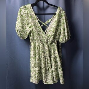 Lush Green and White Mini Dress